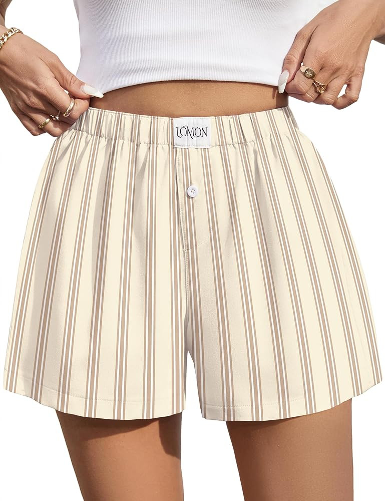 LOMON Womens Boxer Shorts Casual Summer Cotton Pajama Lounge Sleep Pj Gingham Plaid Shorts Y2K Be... | Amazon (US)