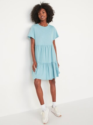 Short-Sleeve Tiered Slub-Knit Mini Swing Dress for Women | Old Navy (US)