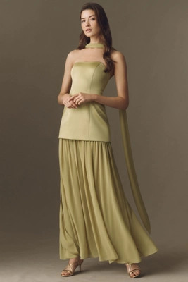 Mare Mare Natalie Strapless Stretch Satin Chiffon Maxi Dress | Anthropologie (US)