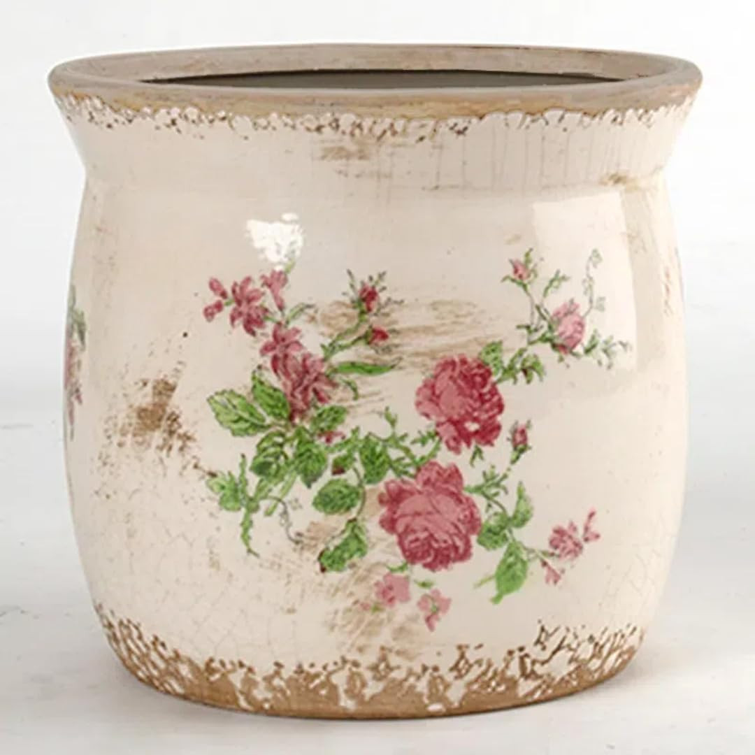 Crackled Glaze Pots for Plants, Indoor Plant Pots with Drainage Hole, Vintage Flower Pot for Home Décor, 6.21in. Rustic Ceramic Pots for Plants, Wide Opening Plant Pots Indoor, Floral | Amazon (US)