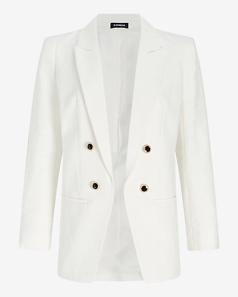 White Boucle Double Breasted Boyfriend Blazer | Express