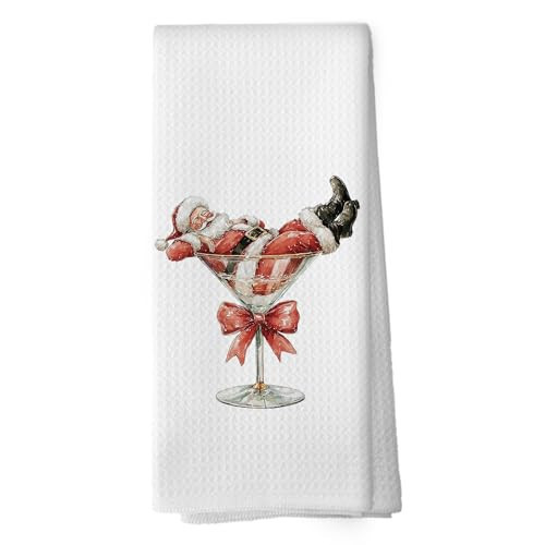 shiviody Christmas Santa Bar Kitchen Towels - Christmas Bar Decor Dish Towels, Funny Coquette Red Bow Santa Cocktail Decorative Absorbent Dishcloths Hand Towel for Kitchen Decor 16x24 Inches | Amazon (US)