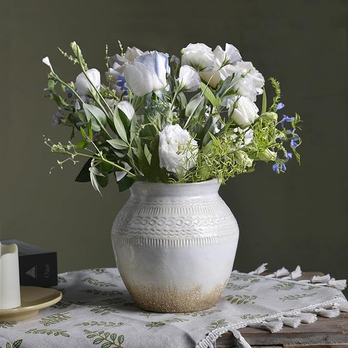 Quoowiit Ceramic Rustic Farmhouse Vase, White Distressed Flower Vase for Home Decor, Boho Decorat... | Amazon (US)