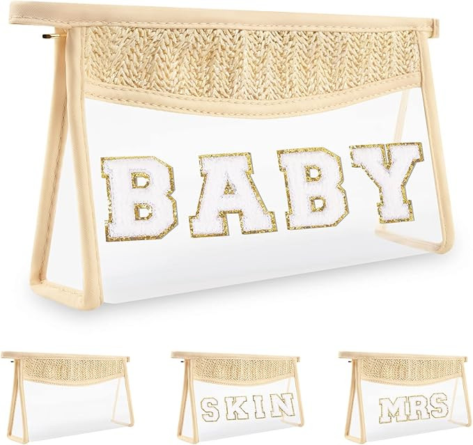 Cute Boho Patch Baby Bag Clear Makeup Letter Bag, Waterproof Zipper Make up Bag Toiletry Pouch fo... | Amazon (US)