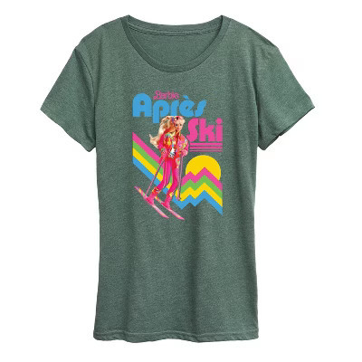 Women's Barbie Retro Apres Ski Short Sleeve Graphic T-Shirt - Heather Juniper - 2 X-Large | Target