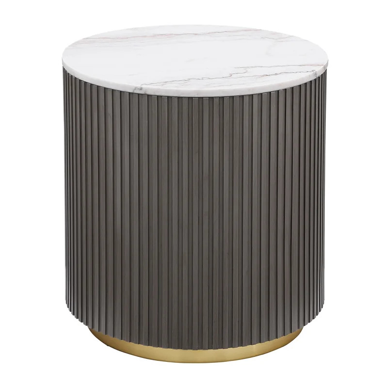 Yamiko Round Marble Top Side End Table White And Charcoal | Wayfair North America