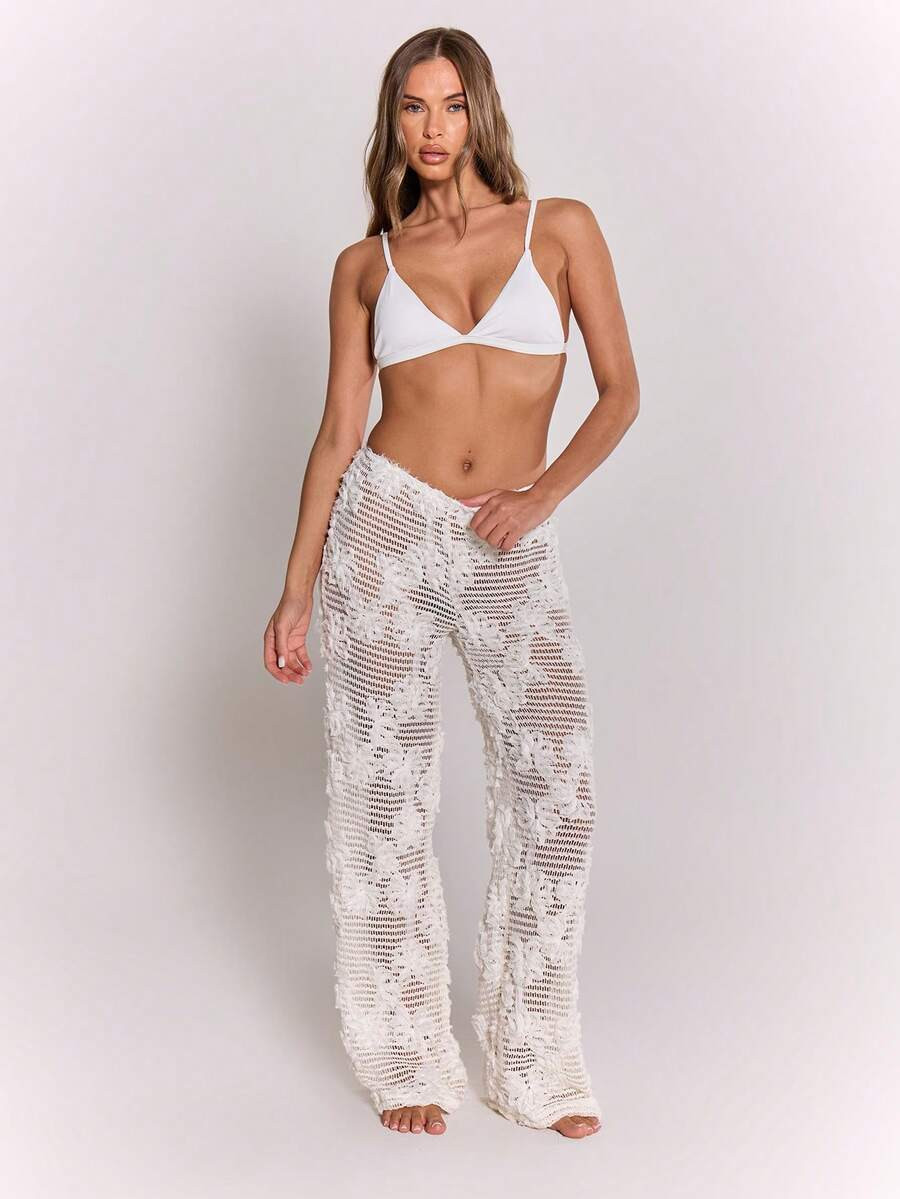 Musera Resort Boho Textured Floral Wide Leg Trousers Vacation Ibiza Fits Summer Boho Elegant Holi... | SHEIN