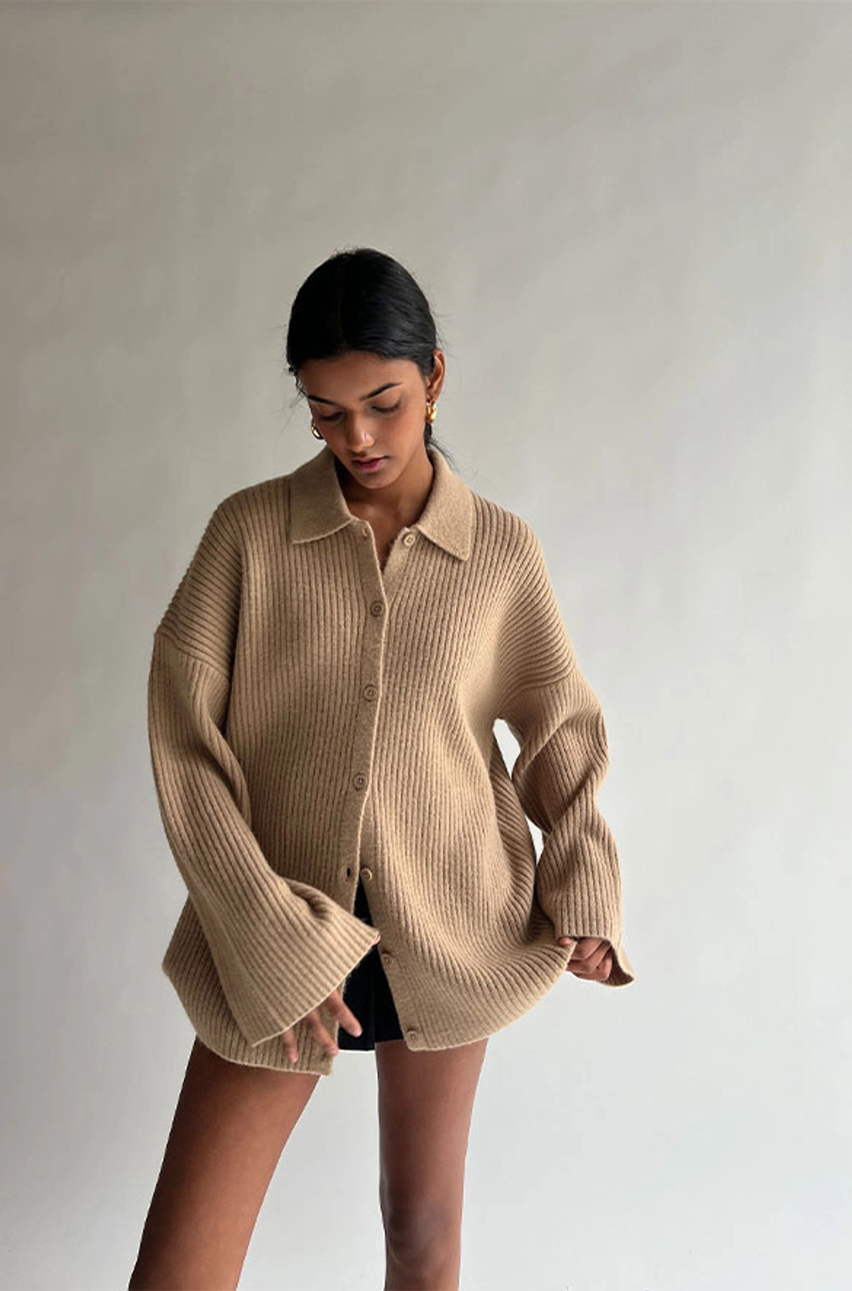COLLARED RIB-KNIT CARDIGAN | OAK + FORT
