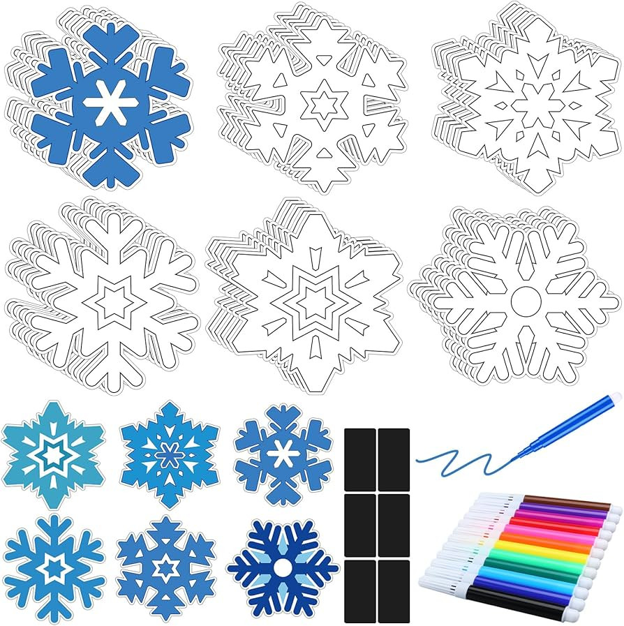 30 Pcs Winter Snowflake Crafts Color Your Own Winter Magnet Art Kits DIY Snowflake Magnet Ornamen... | Amazon (US)