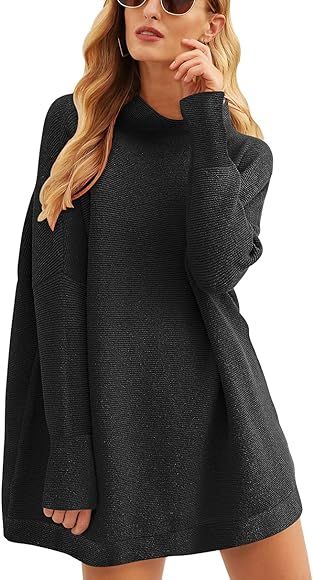 ANRABESS Women Casual Turtleneck Batwing Sleeve Slouchy Oversized Ribbed Knit Tunic Sweaters Pullove | Amazon (US)