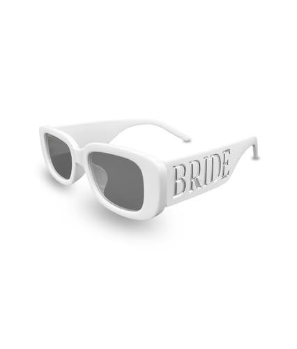 Fibye Bride Sunglasses White + Silver | Bachelorette Sunglasses for Bride, Bridal Shower Accessory, Bachelorette Sunnies for Women, Bach Supplies, Bachelorette party favors, Bride To Be Gift | Amazon (US)