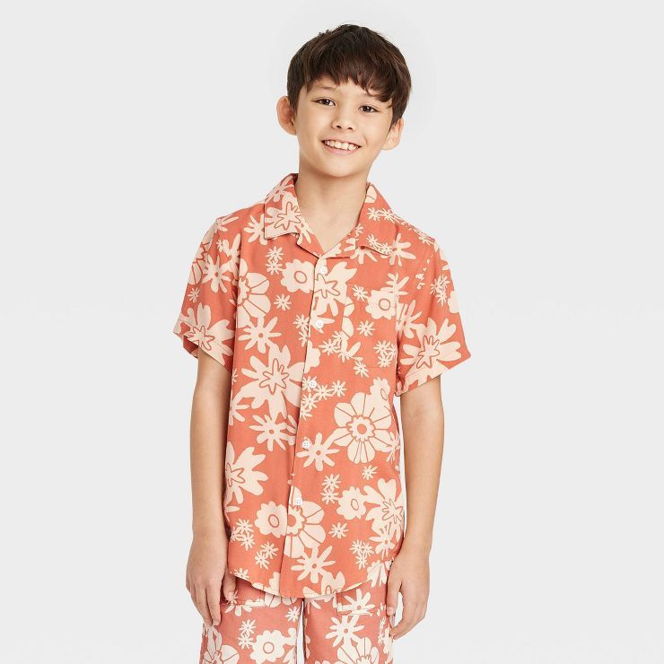 Boys' Vintage Floral Button-Down Short Sleeve Resort Shirt - Cat & Jack™ Orange | Target