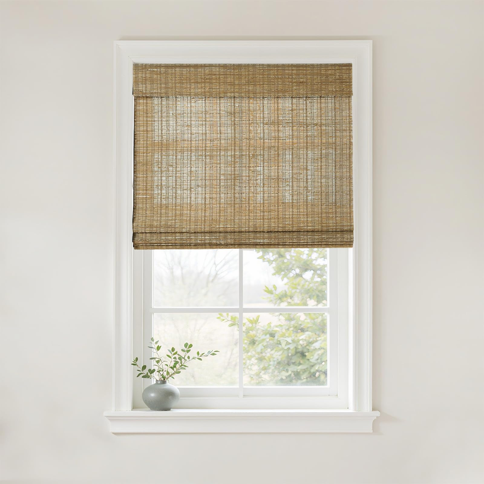 TWOPAGES Natural Woven Jute Roman Shades, Custom Cordless No Drill or Motorized Bamboo Blinds for... | Amazon (US)