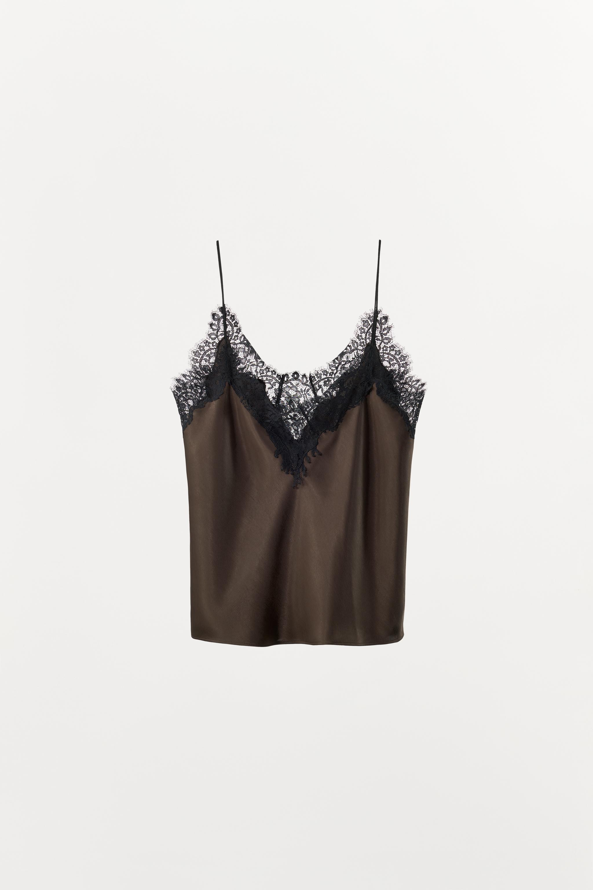 SATIN TOP WITH CONTRAST LACE | Zara UK