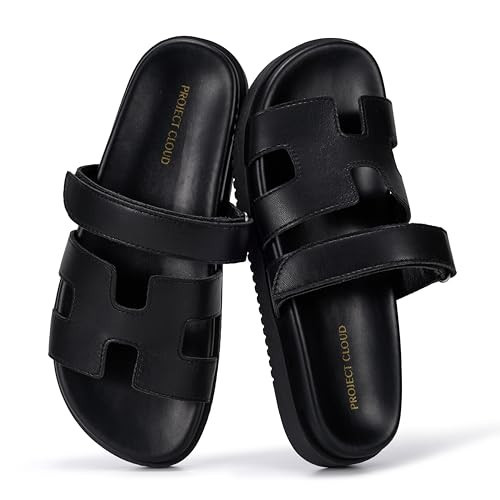 Project Cloud 100% Genuine Leather Sandals for Women Footwear - Stylish Womens Sandals with Plush & Soft Insole - Non-Slip and Water-Resistant Beach Sandals Slides for Women (Mayvy, Blk, 9) | Amazon (US)