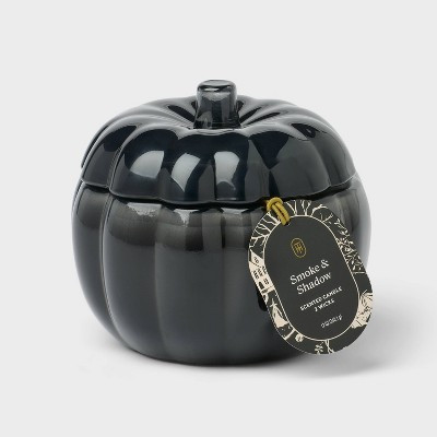 2 Wick Medium Black Glass Pumpkin Smoke and Shadow Halloween Jar Candle - Threshold™ | Target