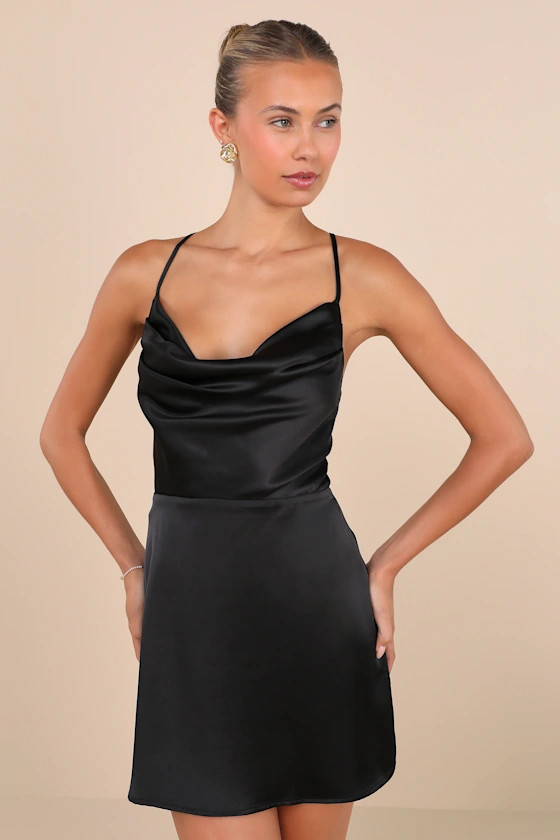 Luxe Reputation Black Satin Sleeveless Cowl Neck Mini Dress | Lulus