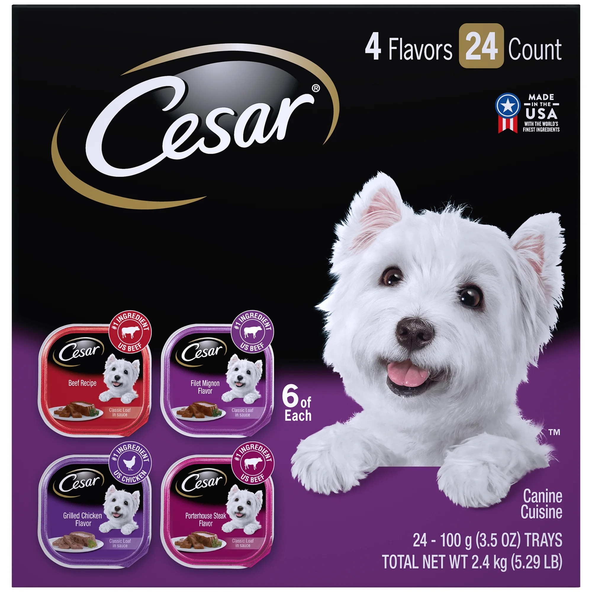 Cesar 4 Flavors Canine Cuisine Dog Food, 3.5 oz, 24 count - Walmart.com | Walmart (US)