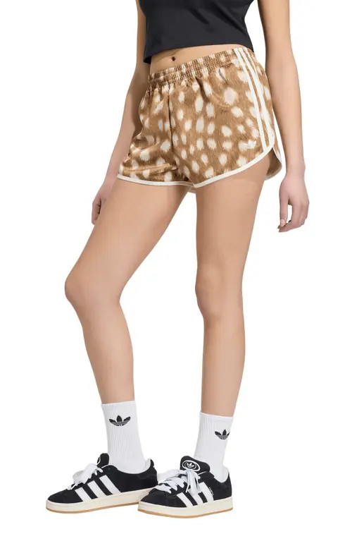 adidas Originals Animal Print Dolphin Hem Shorts in Brown Desert at Nordstrom, Size Large | Nordstrom