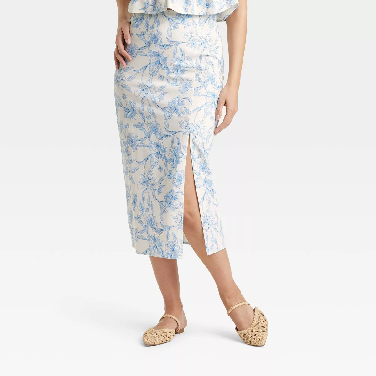 Women's Garden Party Midi A-Line Skirt - A New Day™ Cream/Blue Floral | Target