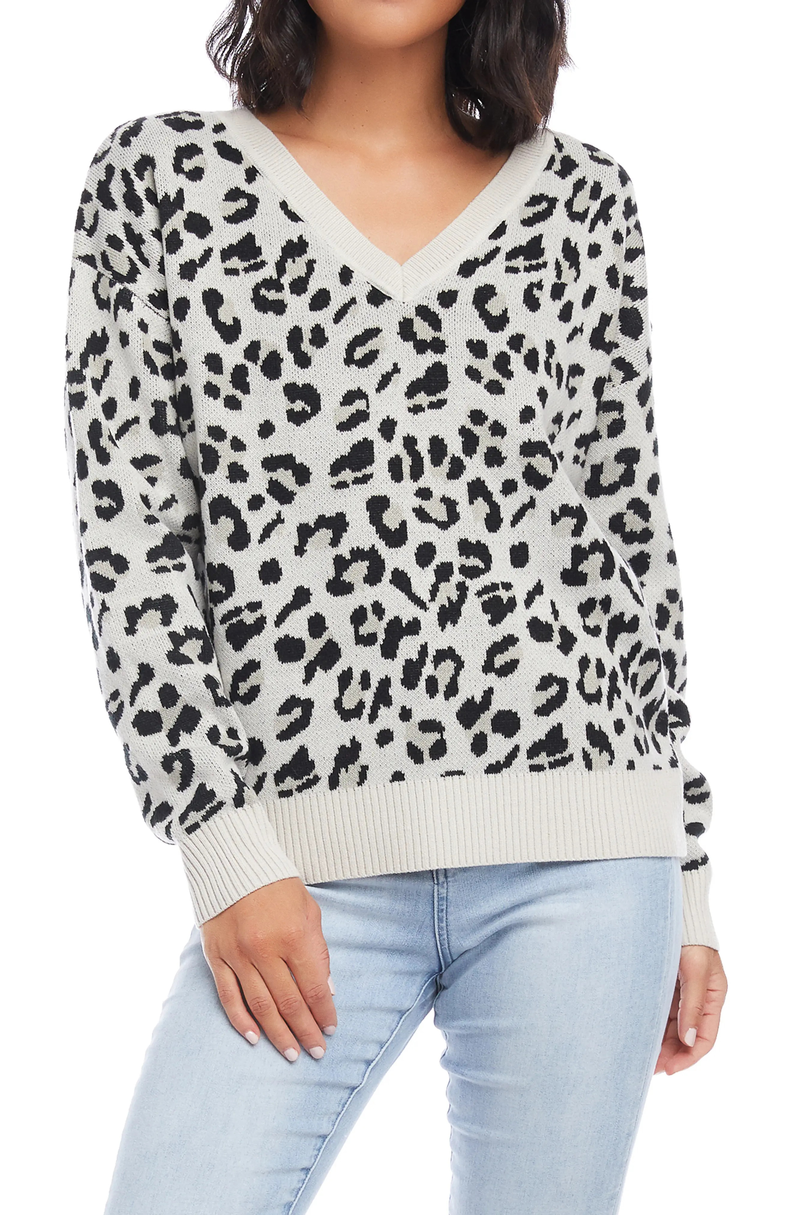Women's Karen Kane Cheetah Jacquard Sweater, Size Large - Grey | Nordstrom