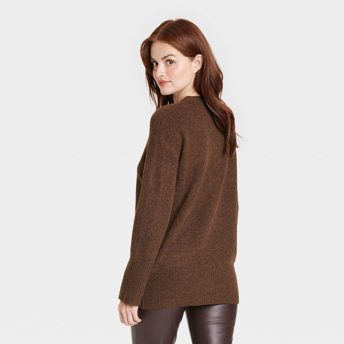Women's Crewneck Tunic Pullover Sweater - A New Day™ Brown XS | Target