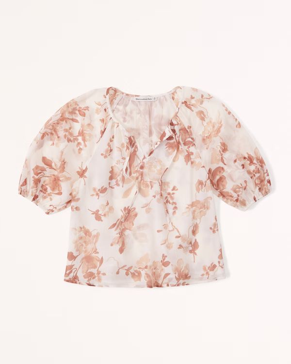 Short-Sleeve Sheer Peasant Top | Abercrombie & Fitch (US)
