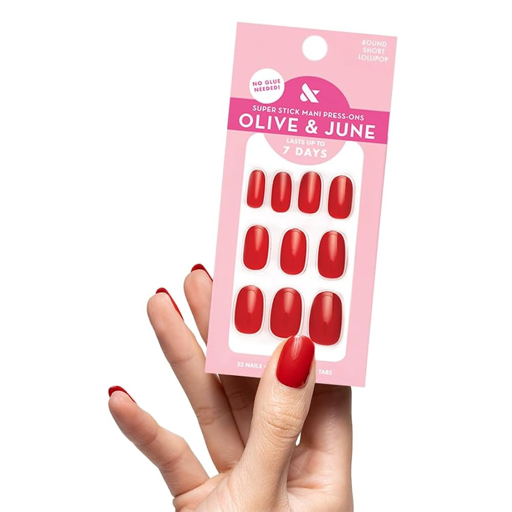 Olive & June Classic Super Stick Mani Press On Nails | Short, Round | No Glue Needed | 32 Tab Nai... | Amazon (US)