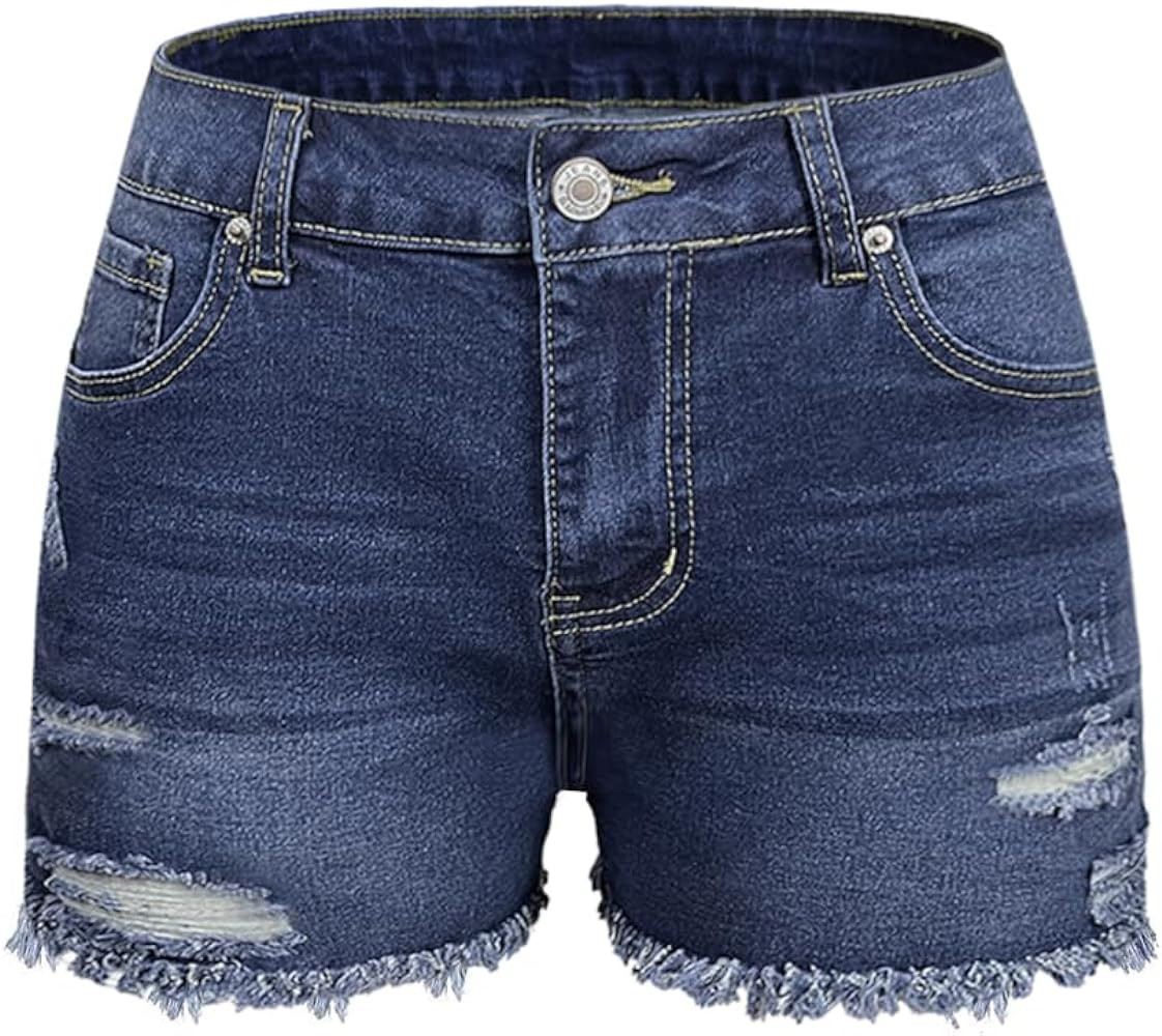 Women's Ripped Jeans High Waist Stretch Skinny Jean Destroyed Denim Plus Size Shorts for Women | Amazon (US)
