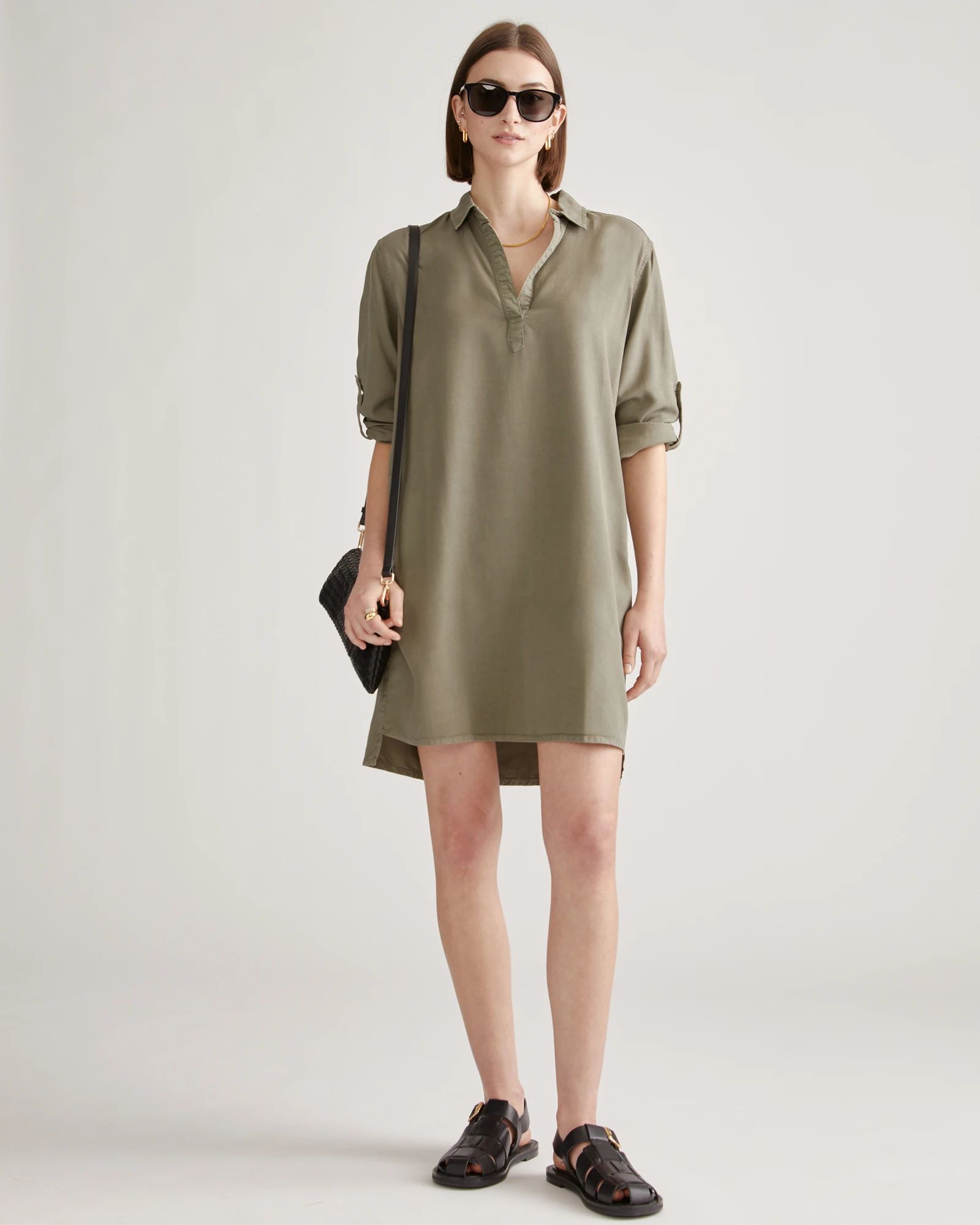 Vintage Wash Tencel Roll Sleeve Tunic Dress | Quince