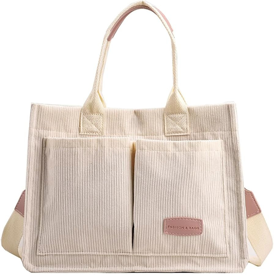 Corduroy Tote Bag with Multi Pockets for Women Everything Tote Bag Casual Shoulder Crossbody Hand... | Amazon (US)