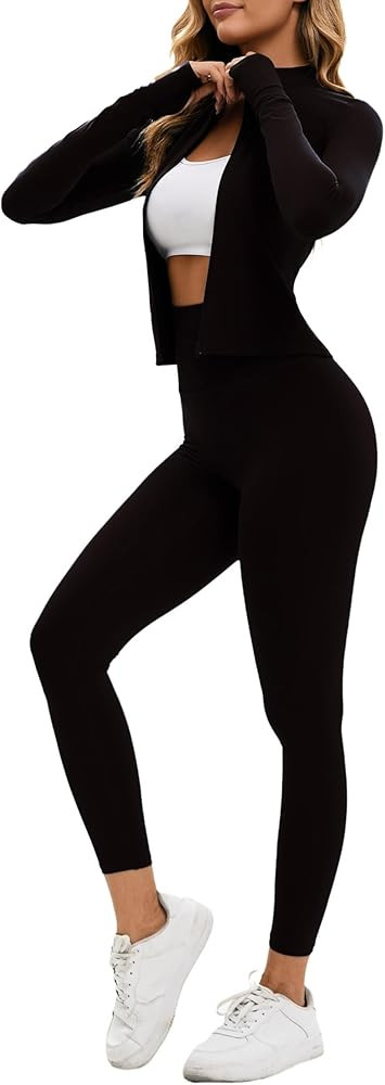 Yknktstc Womens Two Piece Tracksuit Set Long Sleeve Zipper Jacket with Athletic High Waist Leggin... | Amazon (US)
