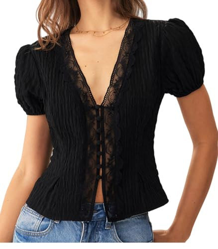 RIHOAS Black Jacquard Lace Button Blouse - Women's Fall Winter Must-Have, Business Casual Tops & ... | Amazon (US)