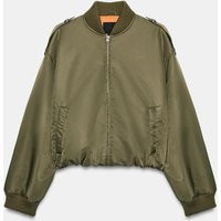 Zara - Bomber Jacket With Tabs - Dark Khaki - Xs - Woman | Zara US