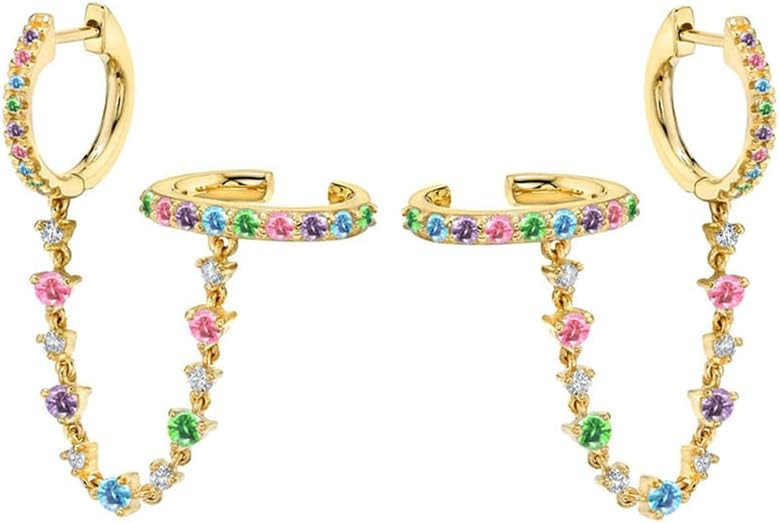 Minimalist Cuff Small Hoop Cubic Zirconia Chain Climber Crawler Earrings for Women Cartilage 925 ... | Amazon (US)