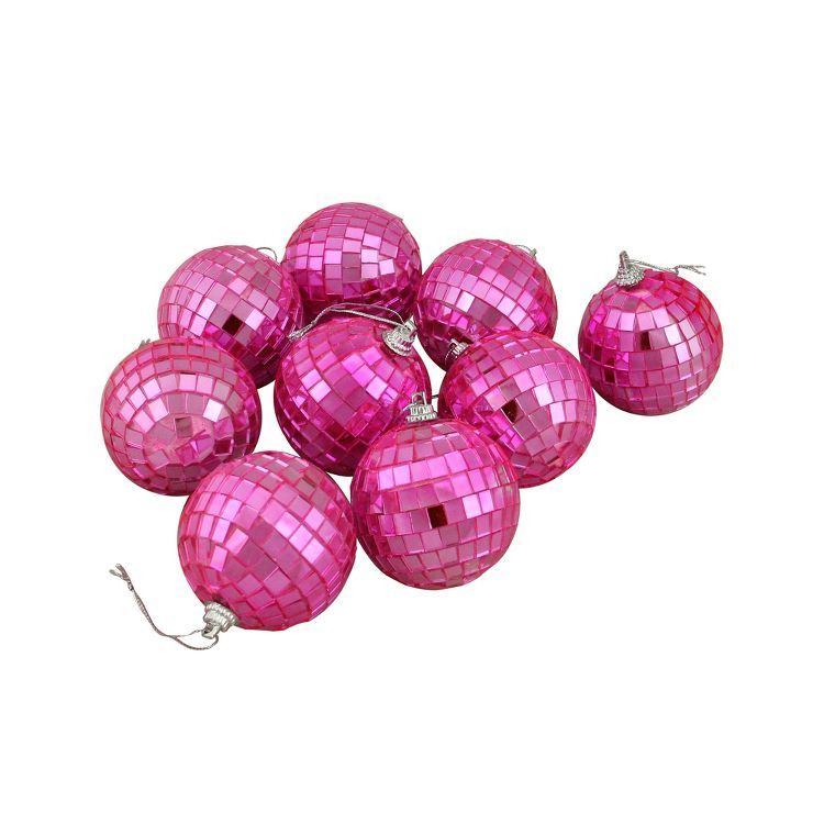 Northlight 9ct Mirrored Glass Disco Ball Christmas Ornament Set 2.5" - Pink | Target