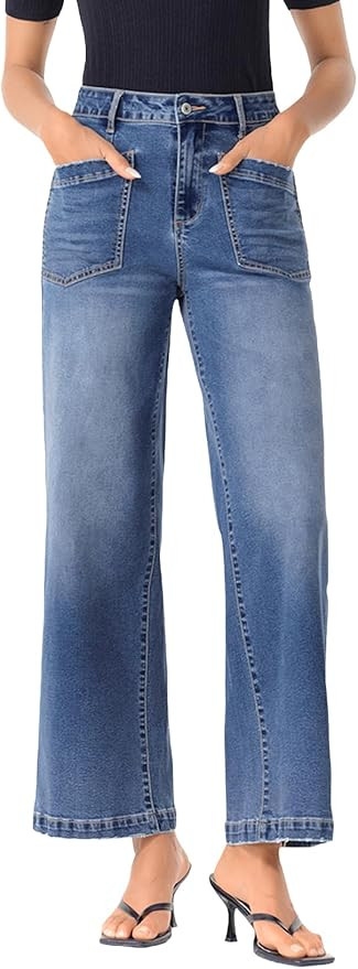 Sidefeel Women's Wide Leg Jeans High Waisted Stretchy Jeans Straight Leg Loose Fit Zimbaplatinum ... | Amazon (US)