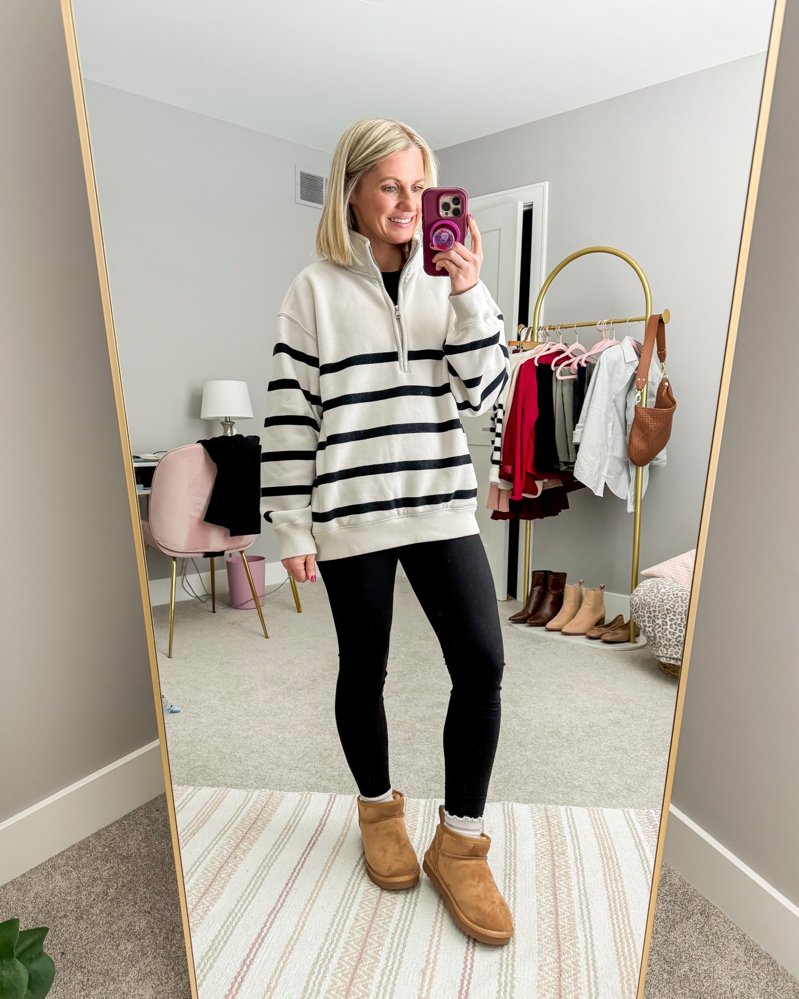 Cozy weekend winter outfit! This 1/2 zip pullover color isn’t in stock, but ai linked similar! 
Pullover- small
Fleece lined leggings- xsmallL

#LTKSeasonal #LTKPetite #LTKootd