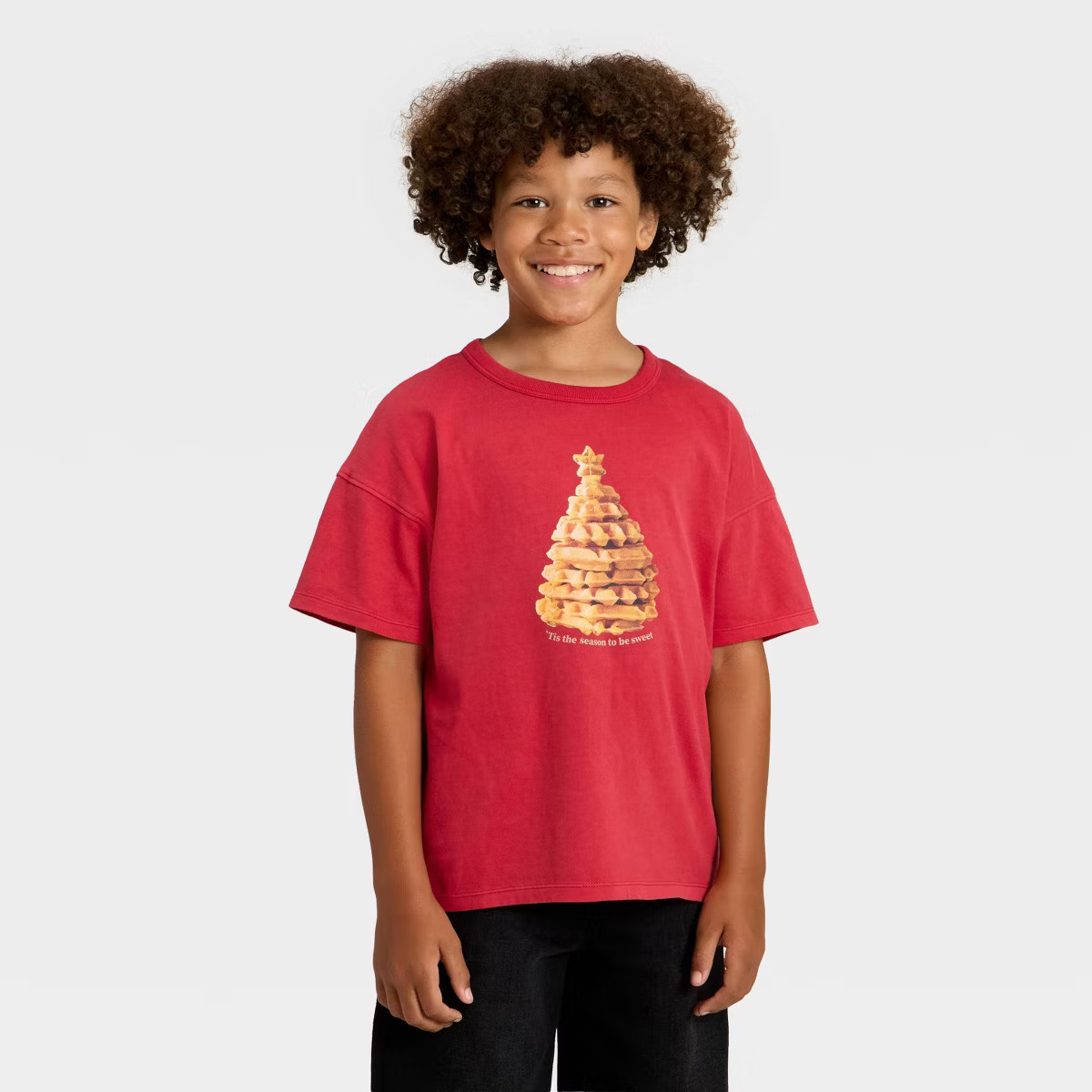 Boys' Short Sleeve Oversized Christmas Graphic T-Shirt - Cat & Jack™ Red S | Target