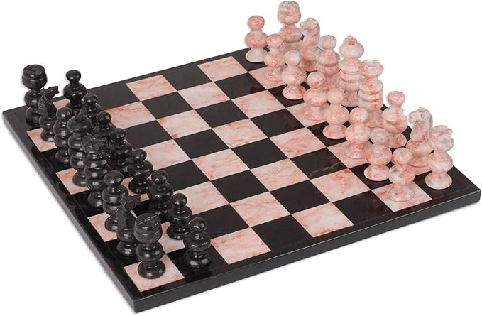 NOVICA Hand Carved Rose Pink and Black Marble Stone Chess Set, Glorious Battle' | Amazon (US)