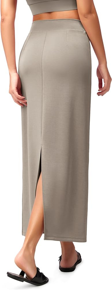 ODODOS Modal Soft Maxi Skirt for Women, Back Slit High Waist Casual Long Pencil Skirts | Amazon (US)