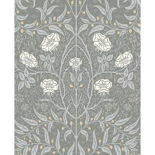 30.75 sq. ft. Alloy Grey Stenciled Floral Vinyl Peel and Stick Wallpaper Roll | The Home Depot