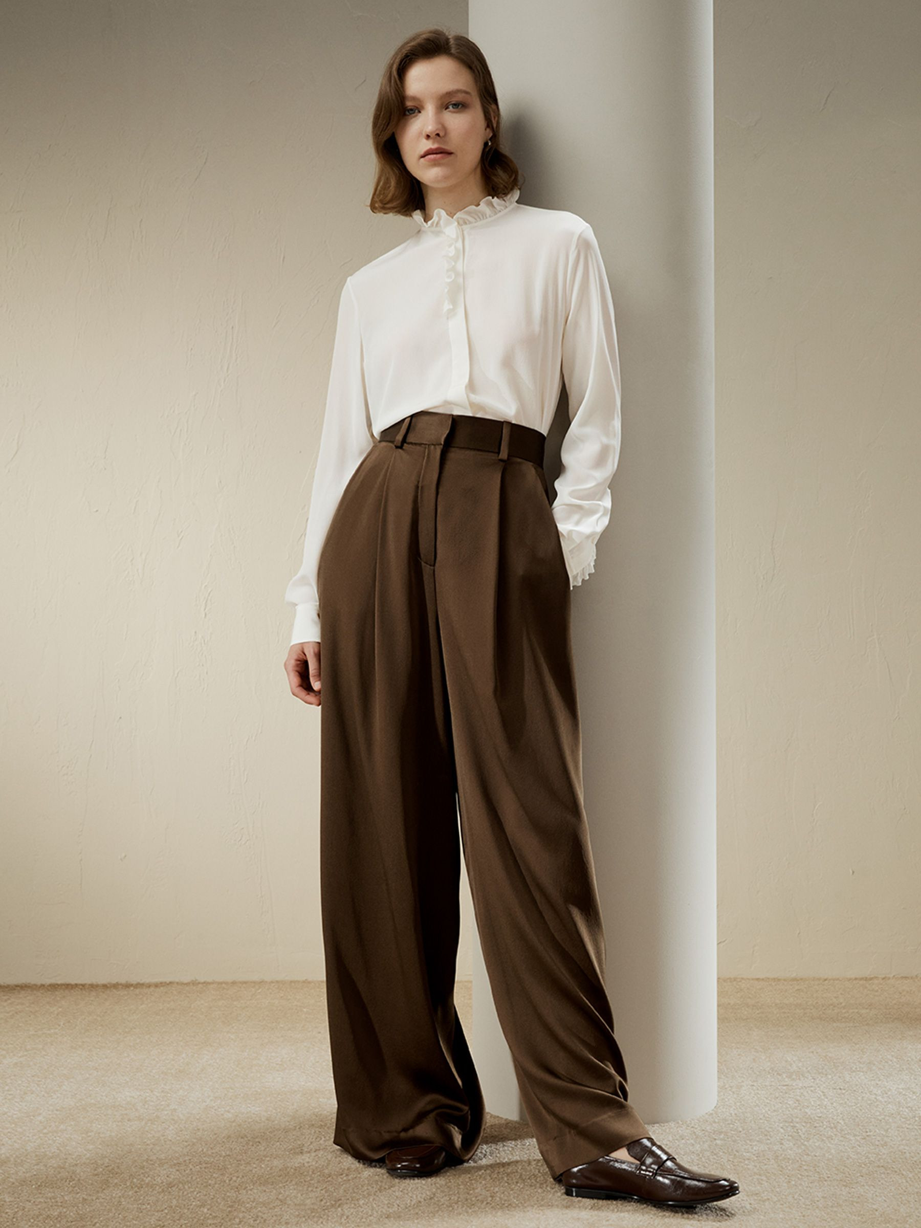 High-Waisted Wide Leg Dense Silk Pants | LilySilk