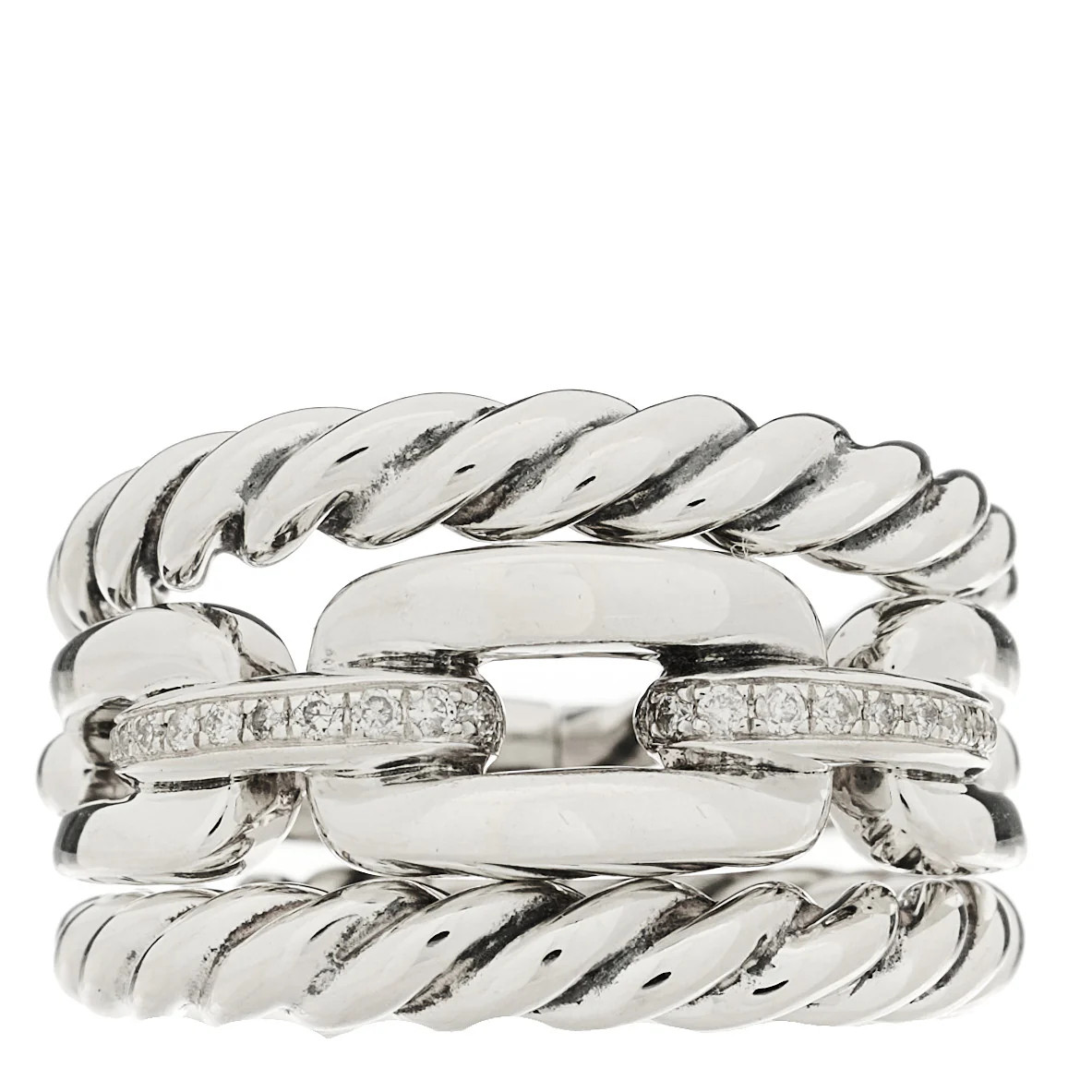 Sterling Silver Diamond Wellesley Link Three-Row Ring 53 6.25 | FASHIONPHILE (US)