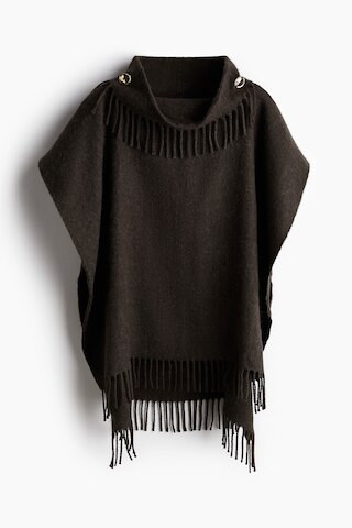 H & M - Fringe-trimmed cape - Brown | H&M (UK, MY, IN, SG, PH, TW, HK)