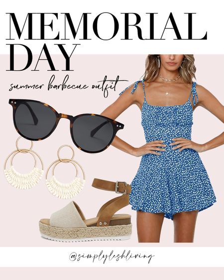 Memorial Day outfit | Red, white and blue | Patriotic outfit | Barbeque outfit | Romper | Memorial Day | Wedge sandals | Sunglasses | July 4th

#LTKParties #LTKSeasonal #LTKShoeCrush
