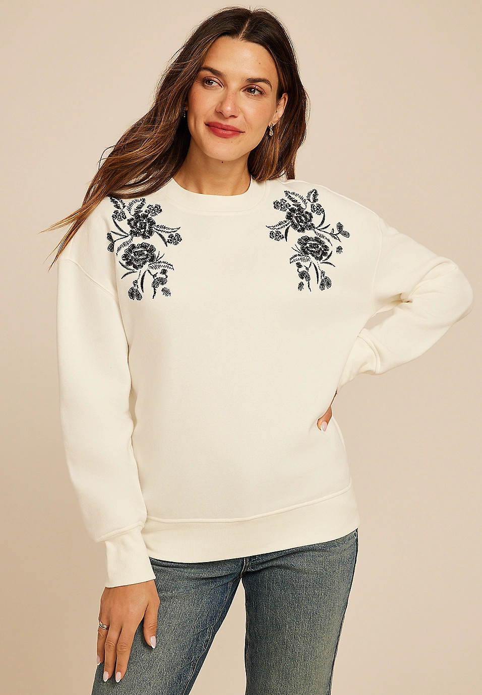 Studio Y Floral Embroidered Sweatshirt | Maurices