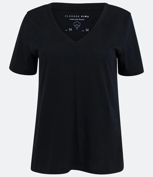 Camiseta Básica em Algodão com Decote V Preto | Renner (BR)