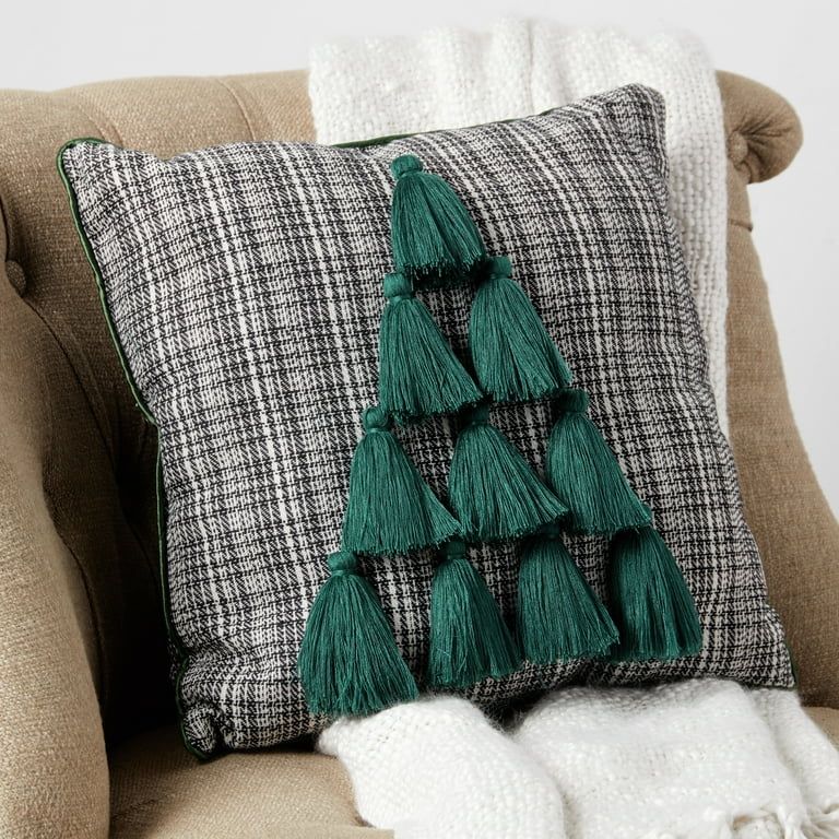 Holiday Time Black and Whte Plaid Tree Pillow, 16-inch | Walmart (US)