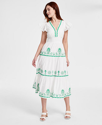 Women's Cotton Embroidered Midi Dress | Macy's